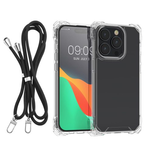 Kwmobile tok levehető nyakpánttal Apple iPhone 15 Pro Max készülékhez, átlátszó/fekete, polikarbonát, 62040.01