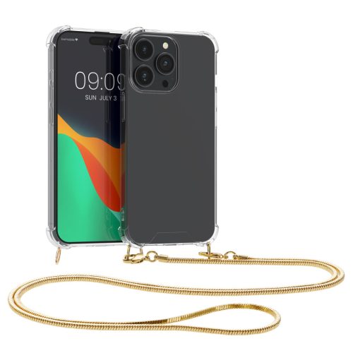 Kwmobile tok nyakpánttal Apple iPhone 15 Pro készülékhez, átlátszó/arany, szilikon, 62031.21