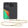 Kwmobile tok nyakpánttal Apple iPhone 15 Pro készülékhez, átlátszó/arany, szilikon, 62031.21