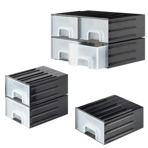 Cutie organizare Navaris cu 4 sertare interconectabile, 5.9x5.1x2.9 cm, montaj perete, gri, plastic