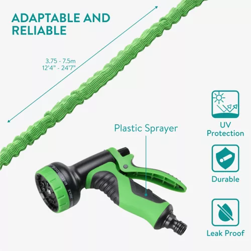 Furtun de gradina extensibil Navaris 3.75-7.5m, cu pistol stropire 10 functii, 61949.01