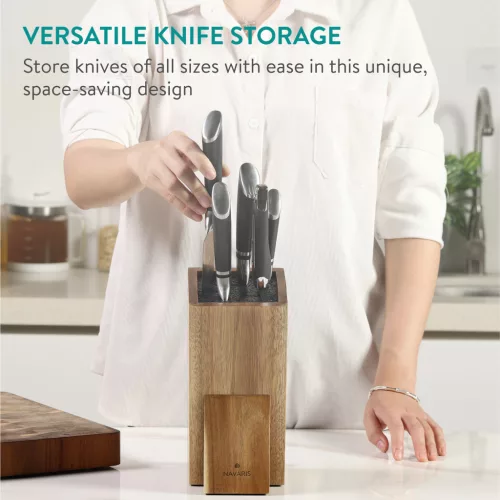 Suport cutite Navaris din lemn de acacia, cu suport telefon, 25,5x19x11 cm, NAV000009YK004C