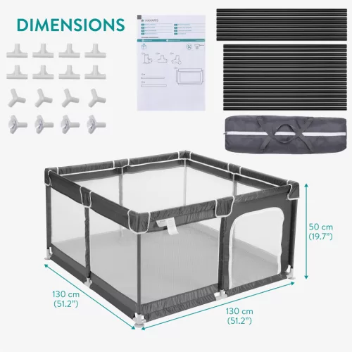 Tarc de joaca copii Navaris, 130x130x50 cm, plasa respirabila, montaj rapid, negru, plastic
