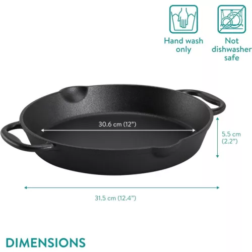 Navaris 30,6 cm fekete öntöttvas serpenyő tűzhelyhez / sütőhöz / grillhez, NAV0000100Q004C