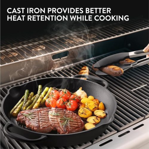 Navaris 30,6 cm fekete öntöttvas serpenyő tűzhelyhez / sütőhöz / grillhez, NAV0000100Q004C