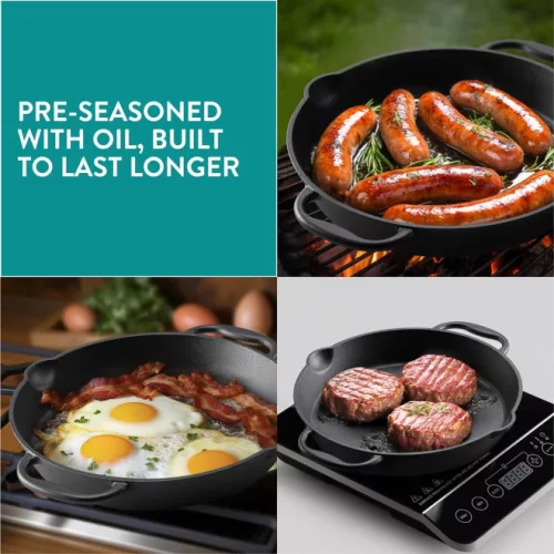 Navaris 30,6 cm fekete öntöttvas serpenyő tűzhelyhez / sütőhöz / grillhez, NAV0000100Q004C