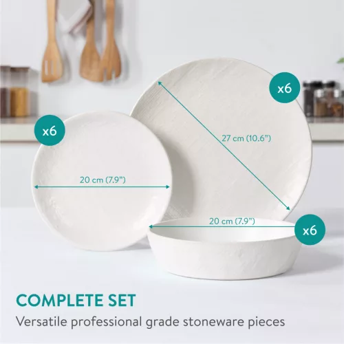 Set 18 piese vesela Navaris, 6 persoane, 27 cm, farfurii si boluri, alb, Ceramica/ceramica