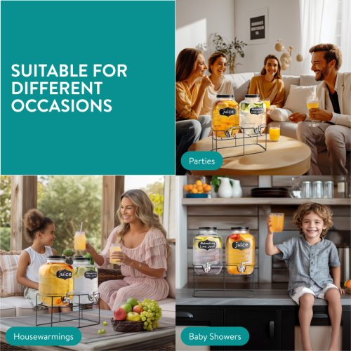 Dozator dublu bauturi Navaris, 5L, suport metalic, 2 compartimente, NAV000017KN003C