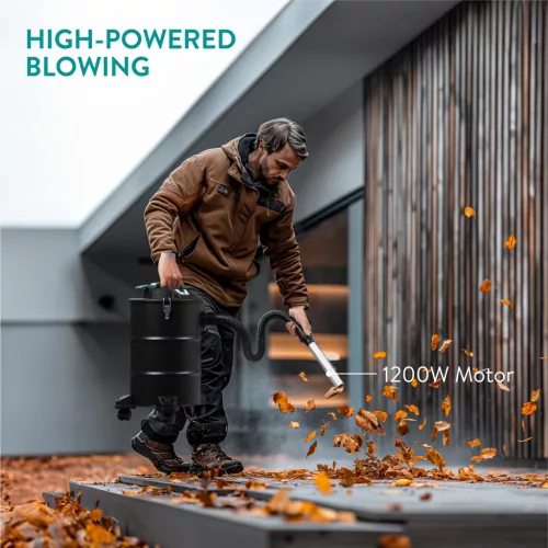 Aspirator pentru cenusa Navaris, cu roti, 20 L, 1000 W, filtru HEPA, 27x27x49 cm, negru, otel