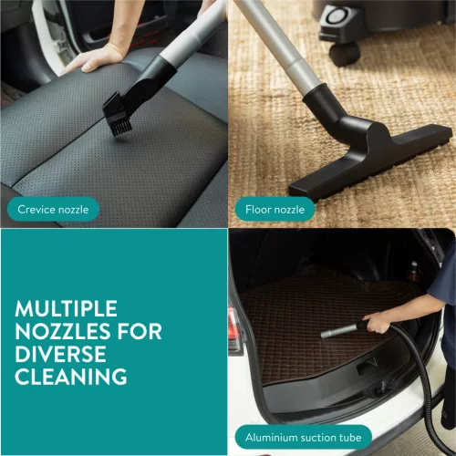 Aspirator pentru cenusa Navaris, cu roti, 20 L, 1000 W, filtru HEPA, 27x27x49 cm, negru, otel