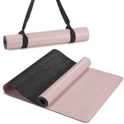 Saltea yoga Navaris PU, 4 mm, 183x61 cm, aderenta ridicata, roz/negru, cauciuc/piele ecologica