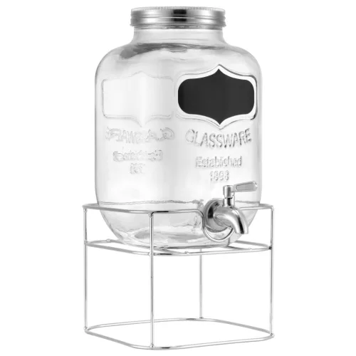 Dozator bauturi Navaris, 5L, cu stand metalic, robinet inox, sticla, NAV000017KN004C