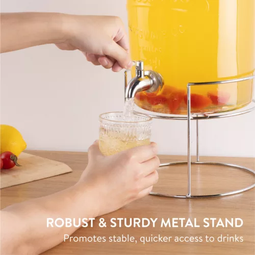 Dozator bauturi Navaris, 8L, cu stand metalic si robinet inox, sticla, NAV0000111Q002C