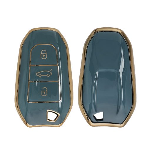 Kwmobile autókulcs fedél Peugeot/Citroen 3 gombokhoz - Smart Key, kék/arany, szilikon, KWM0000167F002C