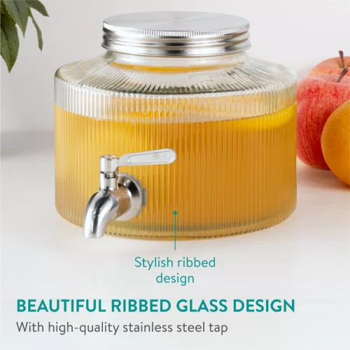 Dozator de bauturi Navaris, 2.7L, sticla, inox, cu robinet, pentru petreceri, NAV000011FD003C