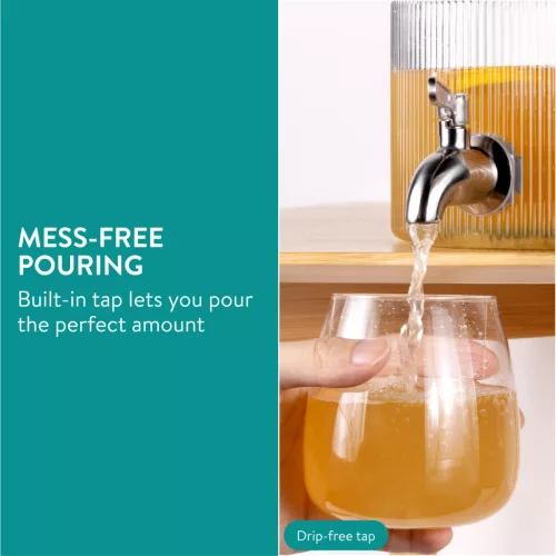 Dozator de bauturi Navaris, 2.7L, sticla, inox, cu robinet, pentru petreceri, NAV000011FD003C