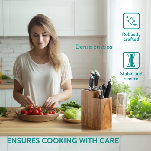 Suport cutite Navaris din lemn de acacia, cu suport pentru ustensile, NAV000012YH003C