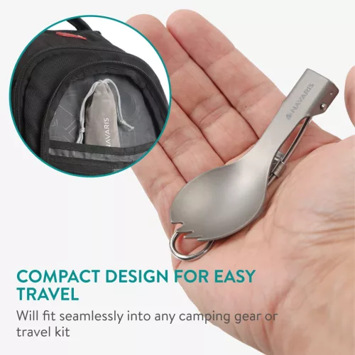 Spork Camping Pliabil Navaris, Titanium, 9.7 cm, gri, NAV0000381V001C