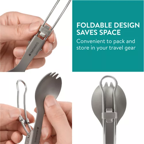Spork Camping Pliabil Navaris, Titanium, 9.7 cm, gri, NAV0000381V001C