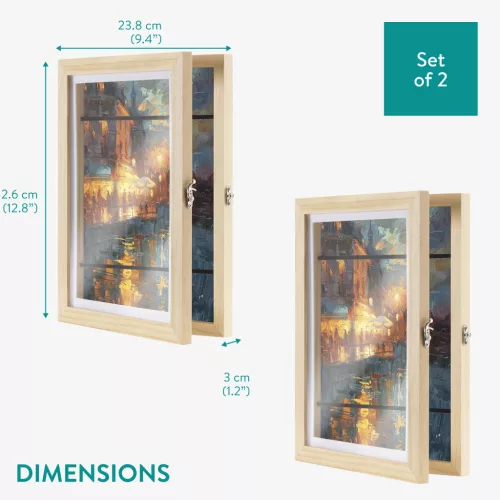 Set 2 rame foto Navaris, deschidere frontala, format A4, schimbare rapida, lemn de pin, maro, lemn