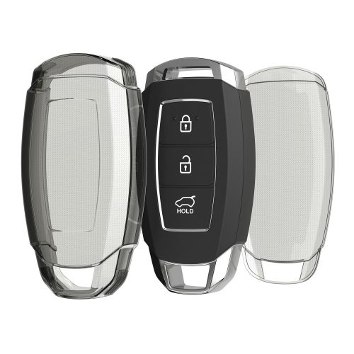 Kwmobile autókulcs fedél Hyundai 3 gomboshoz - Keyless Go, átlátszó/fekete, szilikon, KWM000025JI001C