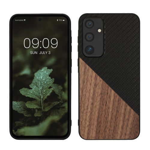 Kwmobile tok Samsung Galaxy A55 5G-hez, barna/fekete, fa/szilikon, KWM000021QZ001C
