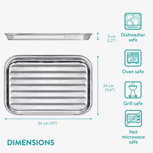 Set 2 tavi BBQ din otel inoxidabil Navaris, 34x24 cm, cu gauri de ventilatie, NAV000038EP001C