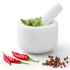 Set mojar si pistil Navaris, 8.5 cm, marmura alba, baza antiderapanta, 1 cup, alb, piatra naturala