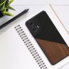 Kwmobile tok Motorola Moto G24/Moto E14/Moto G04 készülékhez, barna/fekete, fa/szilikon, KWM000022RR001C