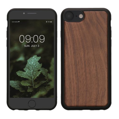 Kwmobile tok Apple iPhone SE (2022)/iPhone SE (2020)/iPhone 8 készülékhez, barna, fa/szilikon, KWM000022RU001C