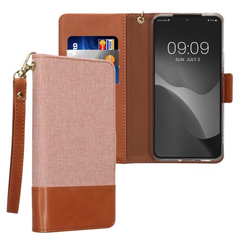 Kwmobile tok Samsung Galaxy S22-höz, világos rózsaszín/barna, textil/szilikon, KWM000021SB001C