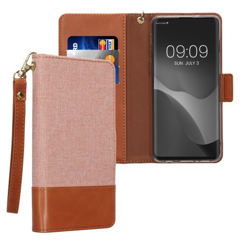 Kwmobile tok Samsung Galaxy S10 készülékhez, világos rózsaszín/barna, textil/szilikon, KWM000021SD001C