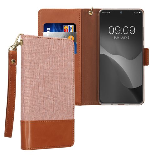 Kwmobile tok Samsung Galaxy S20 FE-hez, világos rózsaszín/barna, textil/szilikon, KWM000021SE001C