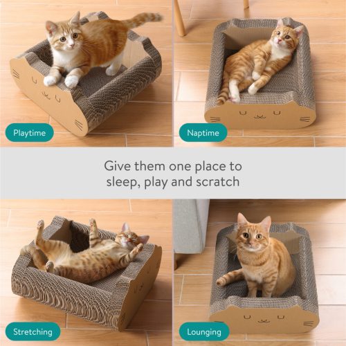 Navaris macska fekhely, 41x40x20 cm, 2 az 1-ben, újrahasznosított karton, barna