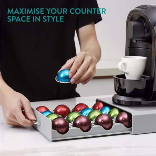 Suport capsule Vertuo Navaris, 40x5.5x23.5 cm, compatibil Nespresso, gri, plastic