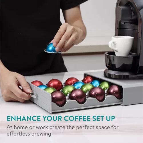 Suport capsule Vertuo Navaris, 40x5.5x23.5 cm, compatibil Nespresso, gri, plastic