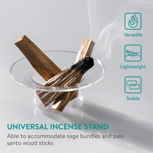 Suport betisoare parfumate Navaris din sticla borosilicata, bol 11.3x5.5 cm, transparent, sticla/metal