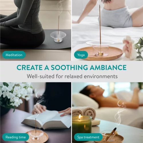 Suport betisoare parfumate Navaris din sticla borosilicata, bol 11.3x5.5 cm, transparent, sticla/metal