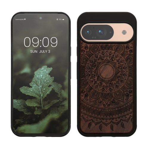 Kwmobile tok Google Pixel 9/Pixel 9 Pro készülékhez, barna, fa/szilikon, KWM000020PT003C