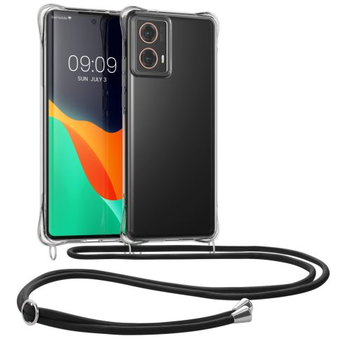 Kwmobile tok nyakpánttal Motorola Moto G85-höz, átlátszó/fekete, szilikon, KWM000022TS001C