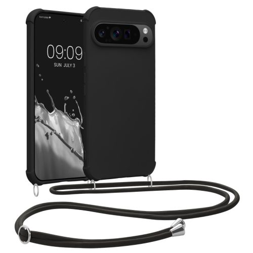 Kwmobile tok nyakpánttal Google Pixel 9/Pixel 9 Pro készülékhez, fekete, szilikon, KWM000020PY001C