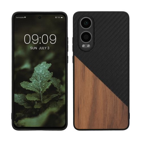 Kwmobile tok OnePlus Nord CE4 Lite-hoz, barna/fekete, fa/szilikon, KWM000022UX001C