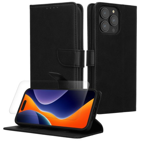 Kwmobile tok és védőfólia szett Apple iPhone 15 Pro készülékhez, fekete, öko-bőr/szilikon, KWM000022VC001C