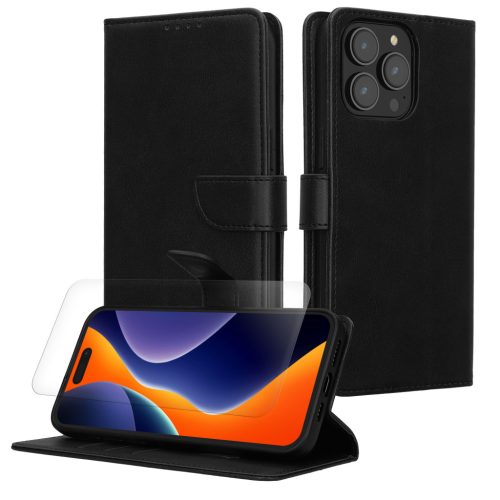 Kwmobile tok és védőfólia szett Apple iPhone 15 Pro Max készülékhez, fekete, öko-bőr/szilikon, KWM000022VD001C