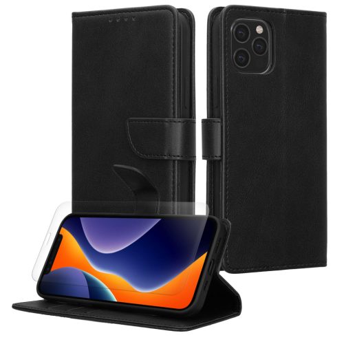 Kwmobile tok és védőfólia szett Apple iPhone 12/iPhone 12 Pro készülékhez, fekete, öko-bőr/szilikon, KWM000022VF001C