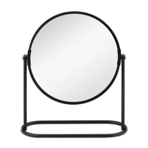 Oglinda cosmetica rotativa Navaris, 2x marire, pentru masa machiaj, 19.3x18 cm, negru, sticla/otel