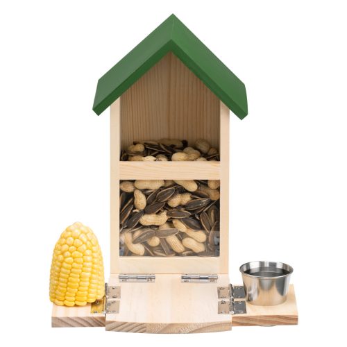 Hranitor veverite din lemn Navaris cu bol apa si suport porumb, 28x17.5x15 cm, 59579.01