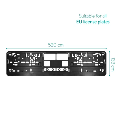 Set 2 suporturi placuta inmatriculare Navaris, 52x11 cm, fara perforare, PP, negru, polipropilena