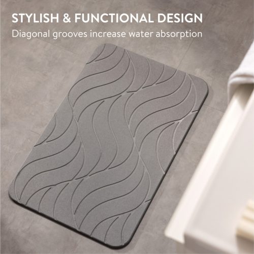 Covoras baie piatra diatomita Navaris, uscare rapida, 60x39 cm, antiderapant, diatomita, gri, piatra