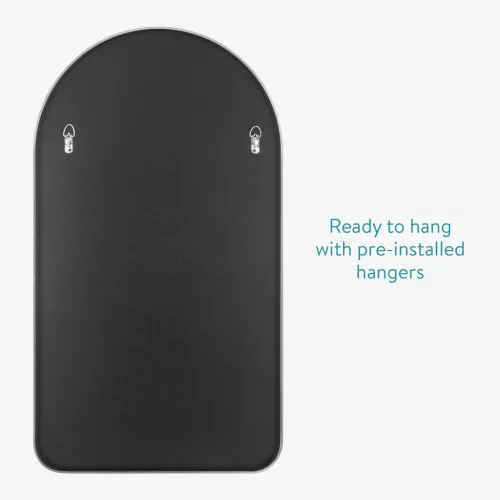 Oglinda de perete Navaris, arcuita, 45x80 cm, montaj usor, argintiu, aluminiu/sticla